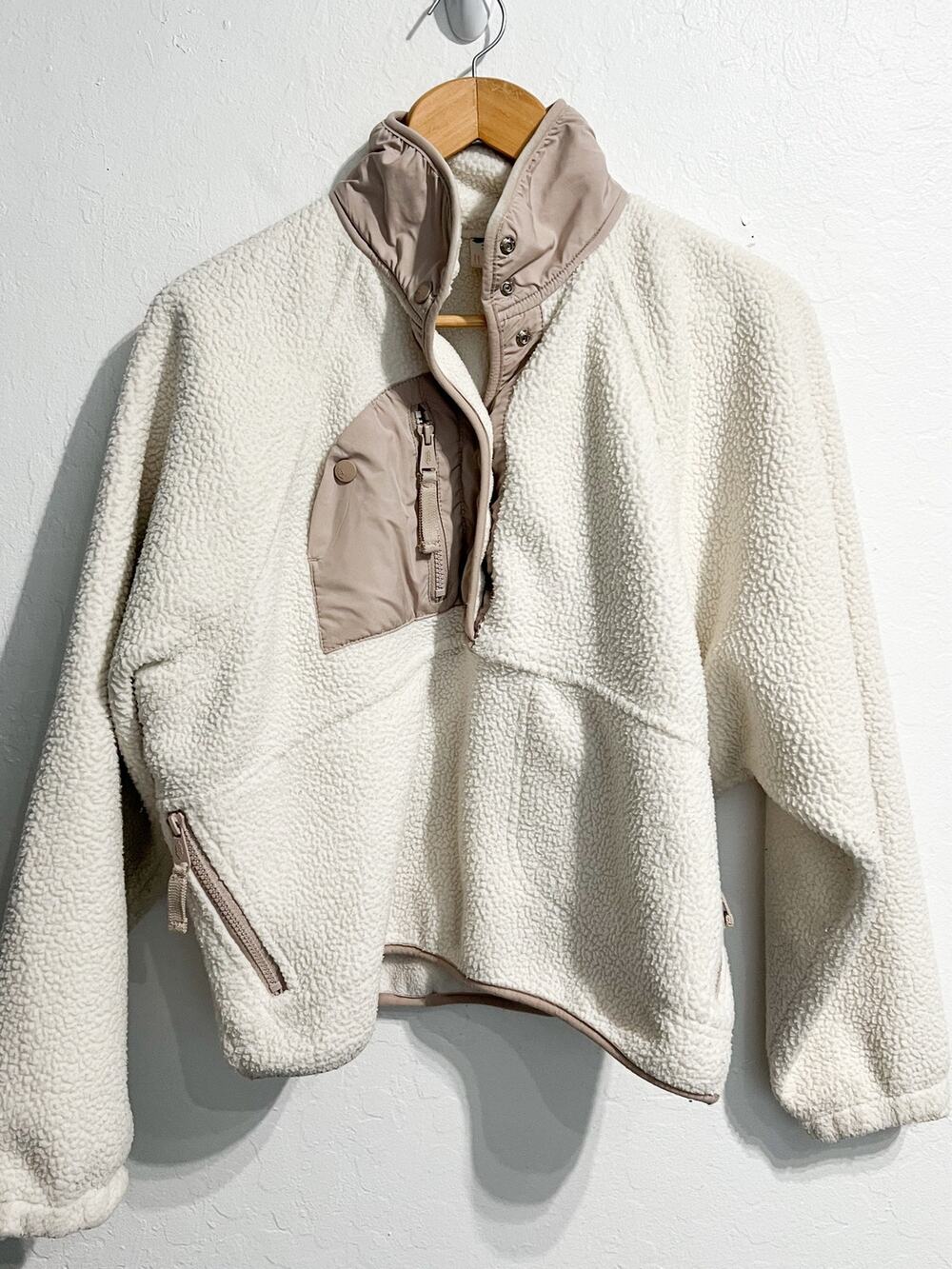 Free People Movement Fleece Sherpa Small Quarter Snap Slopes Ivory Pullover